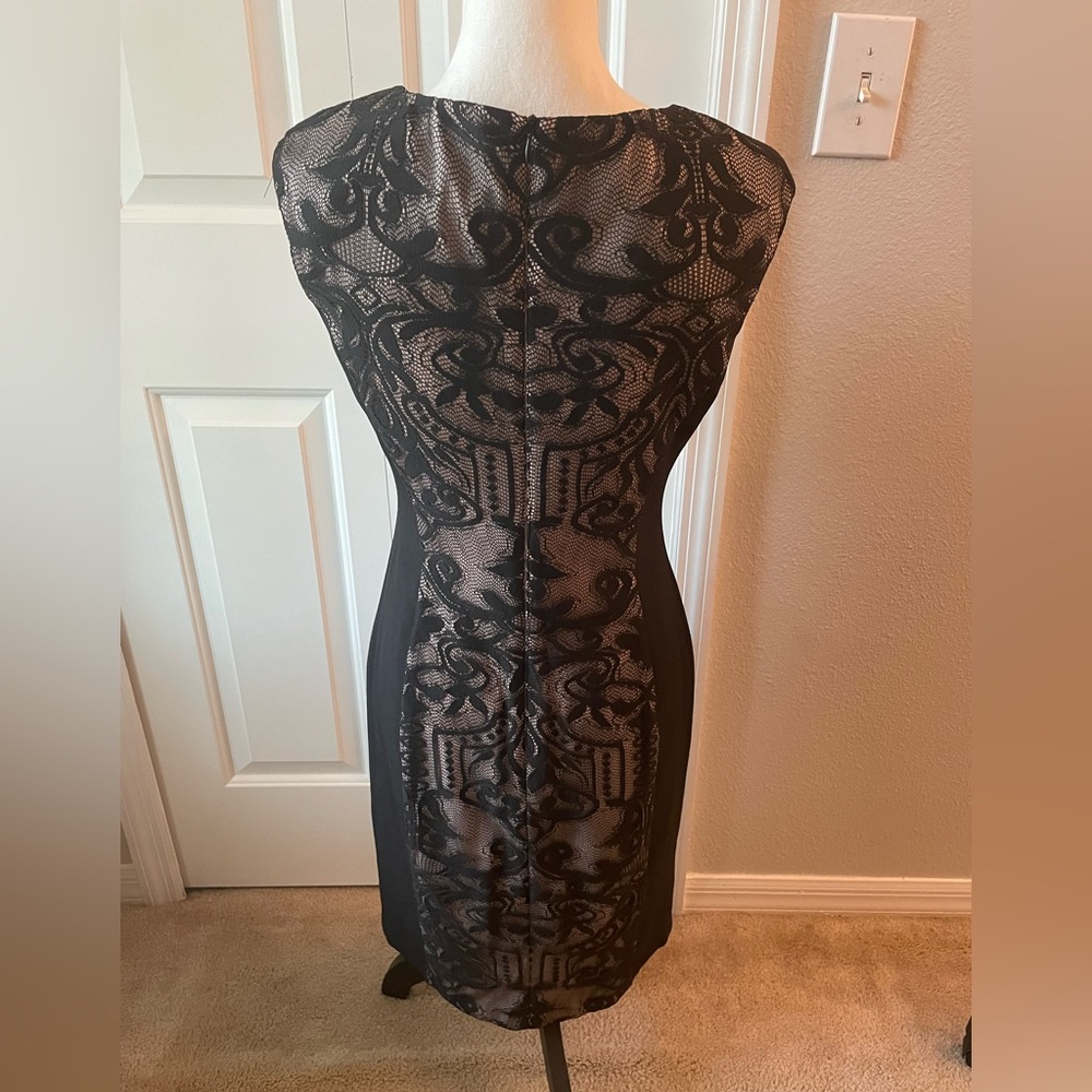 Maggy London Black Lace-Overlay Midi Sheath Dress - Picture 4 of 5